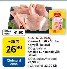 Tesco Krásno Amálka Šunka nejvyšší jakosti, 100 g, balená nabídka