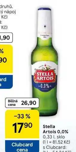 Tesco Stella Artois 0,0%, 0,33 l, sklo nabídka