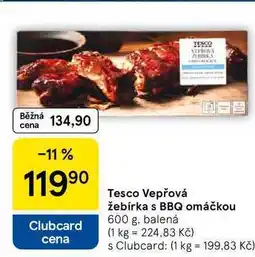 Tesco Tesco Vepřová Žebírka s BBQ omáčkou, 600 g, balená nabídka
