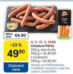 Tesco Chodura Párky, 200 g, dva druhy nabídka