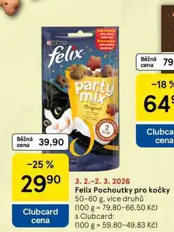 Tesco Felix Pochoutky pro kočky, 50-60 g, více druhů nabídka