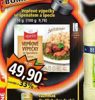 Norma Vepřové výpečky se špenátem a špecle nabídka