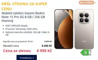 Mobilní telefon Xiaomi Redmi Note 15 Pro 5G 8 GB / 256 GB titanový