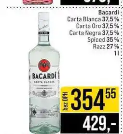 Jip Bacardi Carta Blanca 37,5% Carta Oro 37,5% Carta Negra 37,5% Spiced 35% Razz 27% nabídka