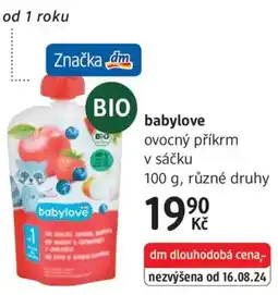 dm drogerie Babylove ovocný příkrm v sáčku nabídka