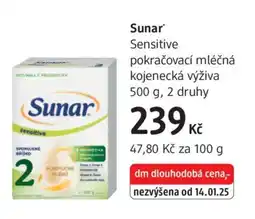 dm drogerie Sunar Sensitive pokračovací mléčná kojenecká výživa nabídka
