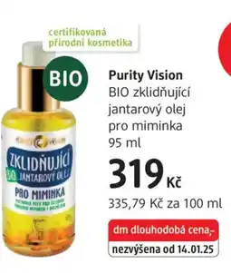 dm drogerie Purity Vision BIO zklidňující jantarový olej pro miminka nabídka