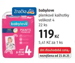 dm drogerie Babylove plenkové kalhotky velikost 4 nabídka