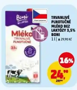 Penny Market Trvanlive plnotučne mléko bez laktózy 3,5% boni nabídka