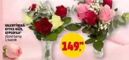 Penny Market Valentýnská kytice růže, gypsofila nabídka