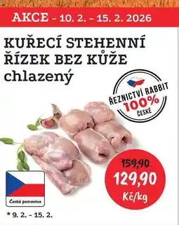 RABBIT řeznictví KUŘECÍ STEHENNÍ ŘÍZEK BEZ KŮŽE chlazený nabídka