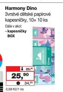 Barvy a laky drogerie Harmony Dino 3vrstvé dětské papírové kapesníčky, 10x 10 ks nabídka