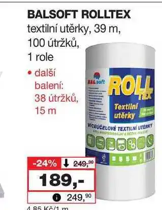 BALSOFT ROLLTEX textilní utěrky, 39 m, 100 útržků, 1 role