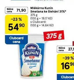 Tesco Kunín smetana ke šlehání 31% nabídka