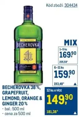 Makro Becherovka 38%, grapefruit, lemond, orange & ginger 20% nabídka