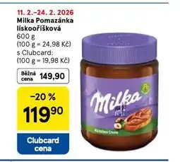 Tesco Milka pomazánka lískooříšková nabídka