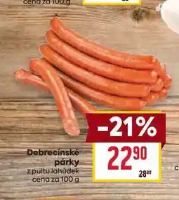 Billa Debrecínské párky z pultu lahůdek cena za nabídka