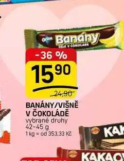 Flop BANÁNY/VIŠNĚ V ČOKOLÁDĚ vybrané druhy nabídka