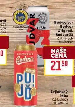 Billa Budweiser Budvar Originál, Budvar 33 0,51, plech nabídka