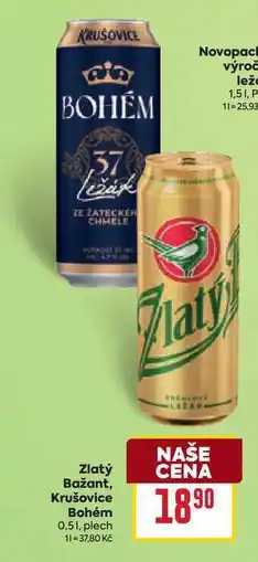 Billa Zlatý Bažant, Krušovice Bohém 0,51, plech nabídka