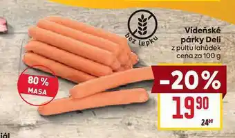 Billa Vídeňské párky Deli z pultu lahůdek cena za nabídka