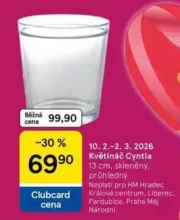 Tesco Květináč Cyntia, 13 cm, skleněný, průhledný nabídka