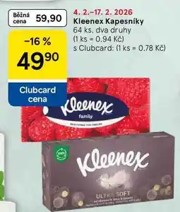 Tesco Kleenex Kapesníky, 64 ks, dva druhy nabídka