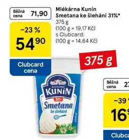 Tesco Mlékárna Kunín Smetana ke šlehání 31% nabídka