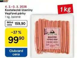 Tesco Kostelecké Uzeniny Vepřové párky, 1 kg, balené nabídka