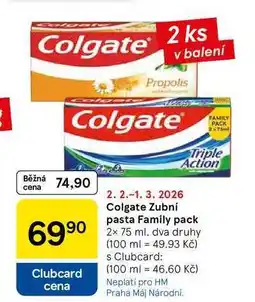 Tesco Colgate Zubní pasta Family pack, 2x 75 ml, dva druhy nabídka