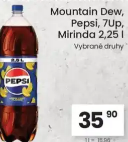 Kubík potraviny Mountain Dew, Pepsi, 7Up, Mirinda nabídka