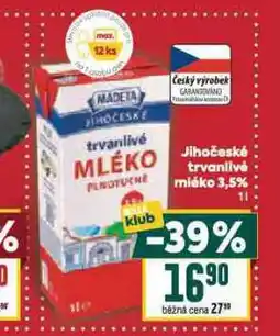 Billa Trvanlivé mléko 3,5% nabídka