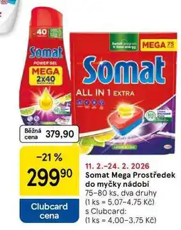 Tesco Somat Mega Prostředek do myčky nádobí, 75-80 ks, dva druhy nabídka
