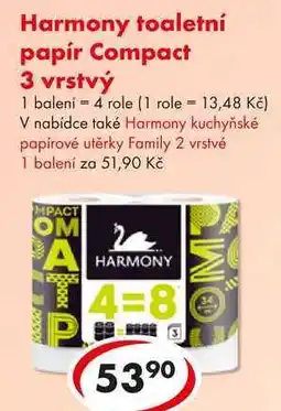 CBA Harmony toaletní papír Compact 3 vrstvý, 4 role nabídka
