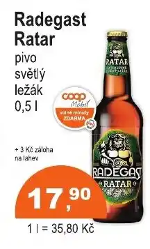 COOP DISKONT Radegast Ratar pivo světlý ležák nabídka