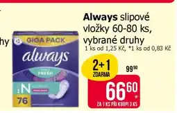 Teta Always slipové vložky 60-80 ks, vybrané druhy nabídka