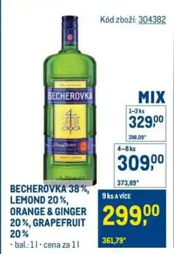 Makro BECHEROVKA 38 %, LEMOND 20 %, ORANGE & GINGER 20 %, GRAPEFRUIT 20 % nabídka