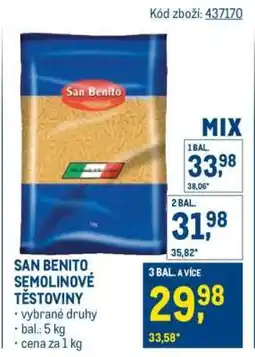 Makro SAN BENITO SEMOLINOVÉ TĚSTOVINY nabídka