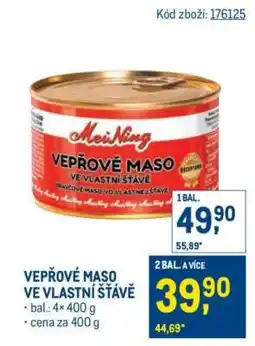 Makro Vepřové maso ve vlastní šťávě nabídka