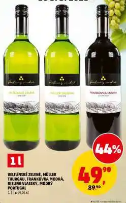 Penny Market Veltlínské zelené, Müller Thurgau, Frankovka modrá, Rislng vlašský, Modrý Portugal nabídka