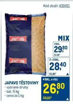 Makro Japavo těstoviny nabídka