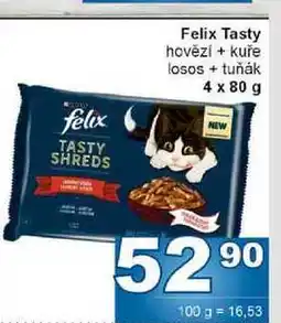 Jip Felix Tasty hovězí + kuře losos + tuňák 4 x 80 g nabídka