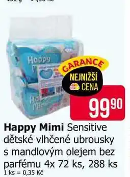 Teta Happy Mimi Sensitive dětské vlhčené ubrousky s mandlovým olejem bez parfému 4x 72 ks, 288 ks nabídka