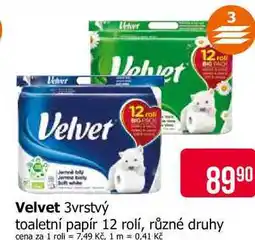 Teta Velvet 3vrstvý toaletní papír 12 rolí, různé druhy nabídka