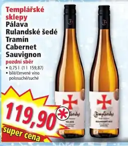 Norma Templářské sklepy Pálava Rulandské šedé Tramín Cabernet Sauvignon pozdní sběr nabídka