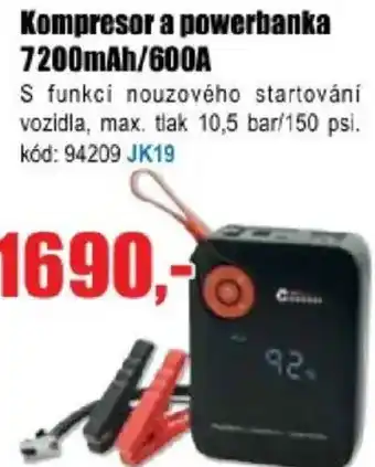 Kompresor a powerbanka 7200mAh/600A