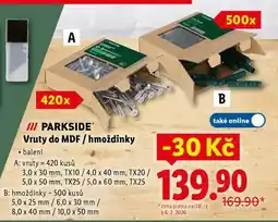 Lidl PARKSIDE Vruty do MDF / hmoždinky nabídka