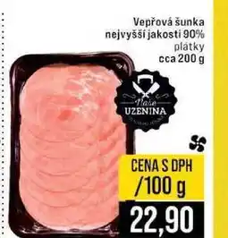 Jip Vepřová šunka nejvyšší jakosti 90% plátky cca 200 g 100g nabídka