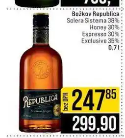 Jip Božkov Republica Solera Sistema 38% Honey 30% Espresso 30% Exclusive 35% nabídka