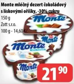 Partner Maloobchodní síť Zott Monte mléčný dezert čokoládový slískovými oříšky, -30% cukru nabídka